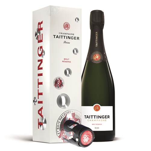 Taittinger Brut 75cl Champagne & Bottle Stopper Gift Box Set - Delivered to Your Door